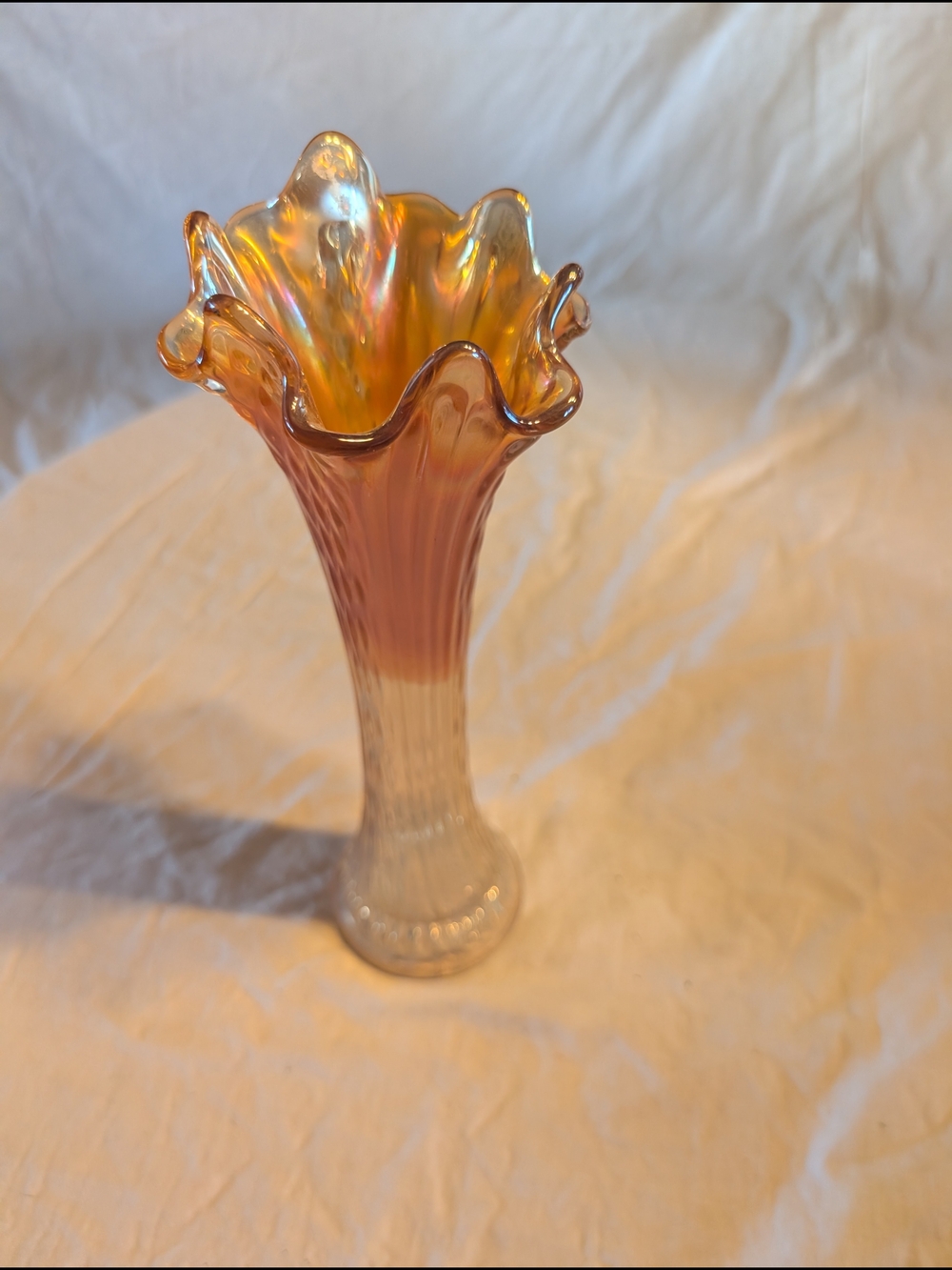 2/80$ Peach Iridescent Ruffled Glass Vase